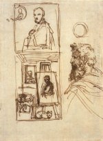 preparatory drawing for self portrait on an easel in a workshop