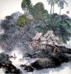 A small village - Chinese Painting