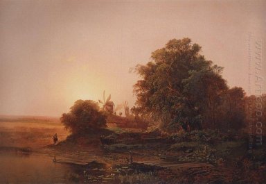 paysage d\'été avec des moulins à vent 1859