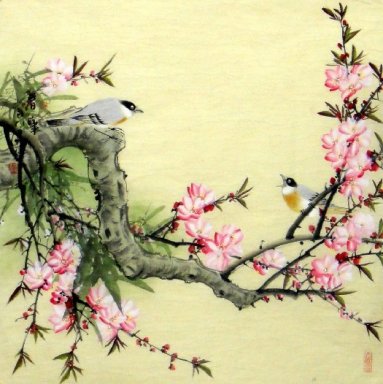 Pintura china - Birds-Flor