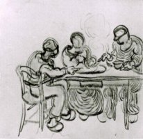 Drei Bauern bei einer Mahlzeit 1890