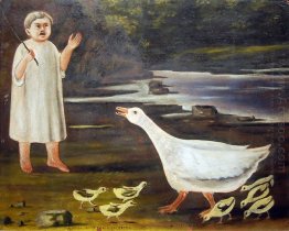 The Girl And The Goose With Goslings