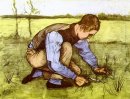 Boy Herbe de coupe avec une faucille 1881