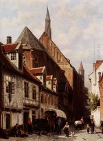 En livligt trafikerad gata i Bremen med The Saint Johann kyrka I