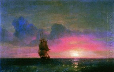 Um por do sol Lone Sailboat 1853
