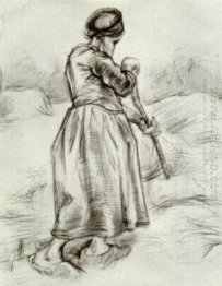 Peasant Woman Tossing Hay Seen From The Back 1885