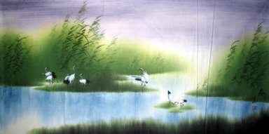 Crans nas zonas húmidas - Pintura Chinesa