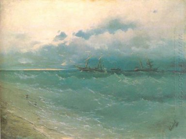 The Ships On Rough Sea Sunrise 1871