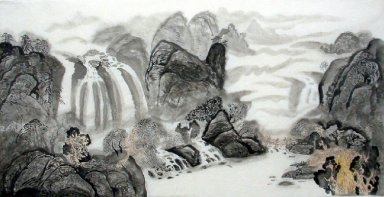 Landschaft mit Wasserfall - Chinesische Malerei