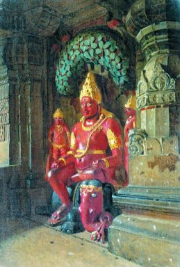Staty av Vishnu i templet i Indra I Ellora 1876