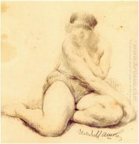 Seated nude, putting his hand on her thigh