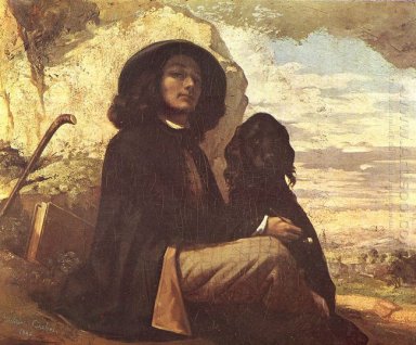 Autoportrait avec un chien noir 1841