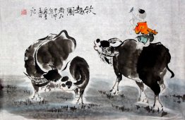 Child ring a cow-Qiniu - Chinese Painting