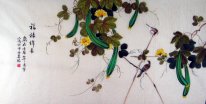 Luffa et oiseaux - peinture chinoise