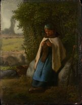 Shepherdess Sittande på en sten 1856