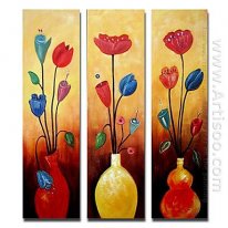 Handgeschilderde Bloemen olieverfschilderij - Set van 3