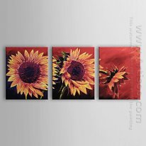 Hand-painted Oil Painting Floral Sunflower - Set of 3