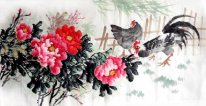 Chicken-Peony - Pintura Chinesa