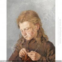 Young girl knitting