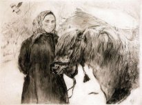 In A Village Peasant Woman With A Horse 1899