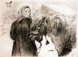 In A Village Peasant Woman With A Horse 1899