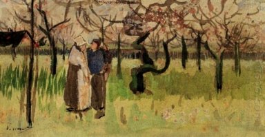 Verger en fleurs avec deux figures Printemps 1888