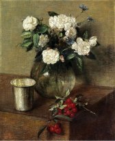 White Roses And Cherries 1865