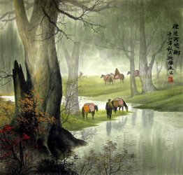 Trees, horses - Chinese Painting