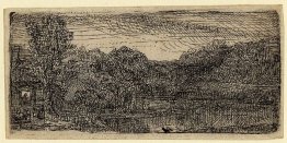 Small Gray Landscape A House And Trees Beside A Pool 1640