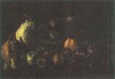 Stillleben mit einem Korb voller Äpfel und zwei Pumpkins 1885