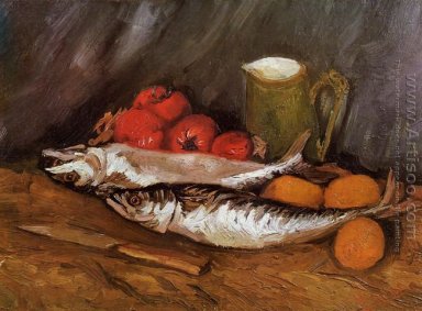 Nature morte avec des maquereaux , citrons et des tomates