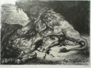 Лев, пожирающий Арабская лошадь 1850