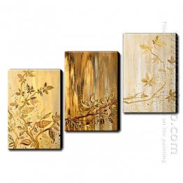 Hand Painted Oil Painting Floral Golden leaves - Set of 3 1211-F