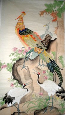 Peacock & Pheasant & Crane - Lukisan Cina