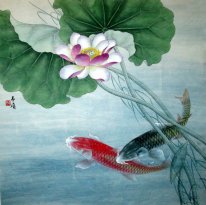 Fish & Lotus - peinture chinoise