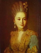 Portret van een onbekende dame in een blauwe jurk met gele Trimm