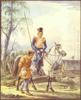 Sebuah Cossack Mounted Mengawal Peasant