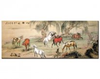 Oito Cavalos-Rest (colorido) - Pintura Chinesa