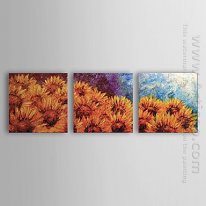 Huile peints à la main peinture florale de tournesol - Lot de 3