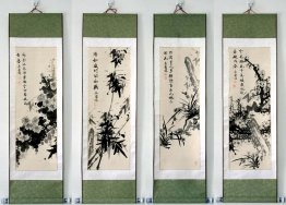 Flowers, Set of 4 - Mounted - Chinese Painting