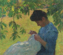 Young Woman Sewing in the Garden