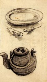 Plate With Cutlery And A Kettle 1885