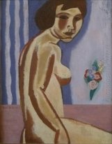 Donna nuda con bouquet di fiori