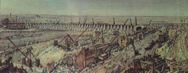 Panorama de la construction de centrale hydroélectrique Dniepr