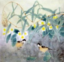 Flowe Vogels-Yellow - Chinees schilderij