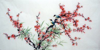 Flor de Pessegueiro & pássaros - pintura chinesa