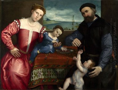 Stående av Giovanni Della Volta med sin fru och barn 1547