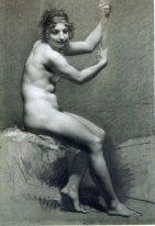 Teckning av Kvinna Naken med träkol och Krita 1800 4
