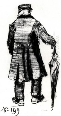 Homme orphelin avec le long manteau et parapluie vu de dos 2