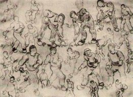 Sheet With Numerous Figure Sketches 1890